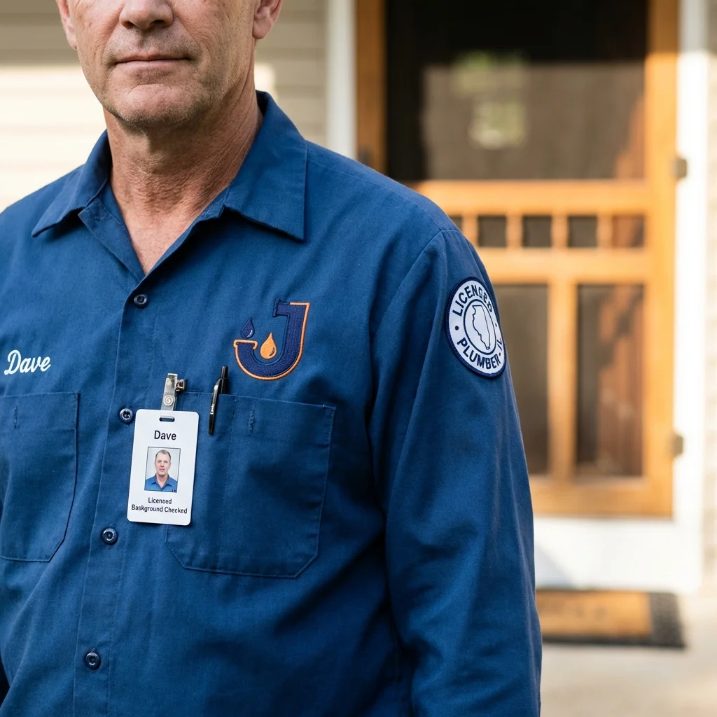 Licensed plumber showing ID badge in Haysville, KS