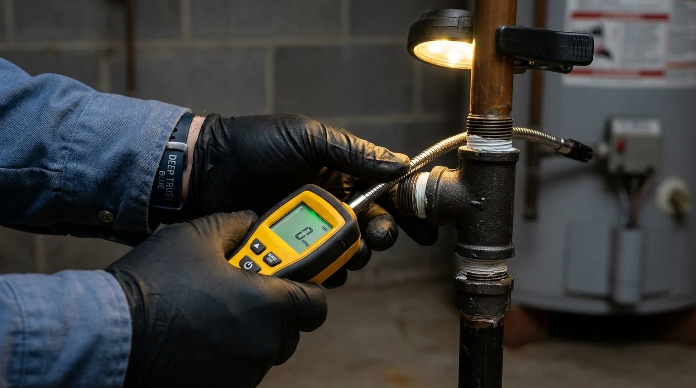 Gas leak detection with electronic sniffer by Johns Plumbing LLC in Haysville