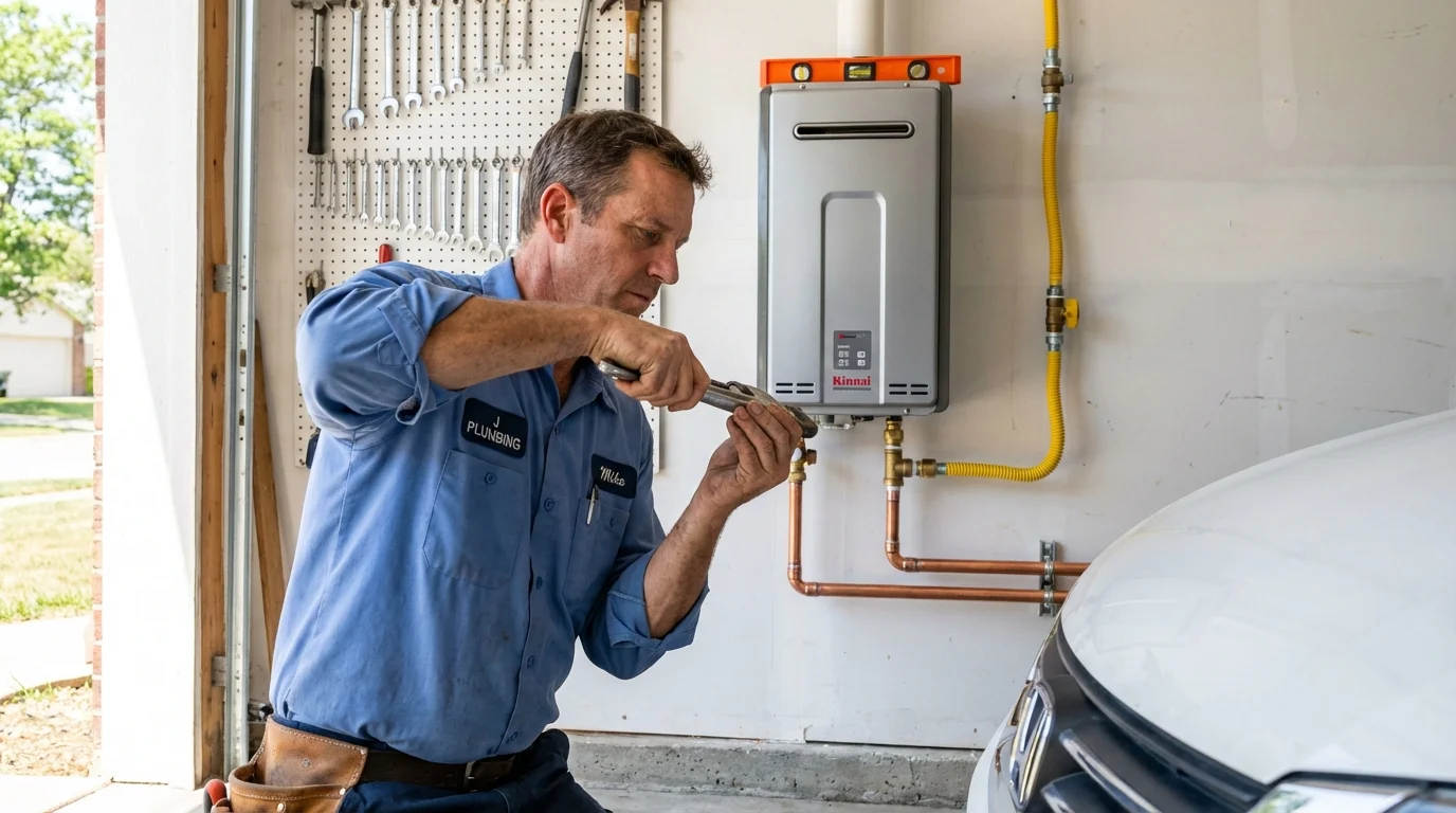 Tankless water heater installation by a Johns Plumbing LLC plumber in Haysville